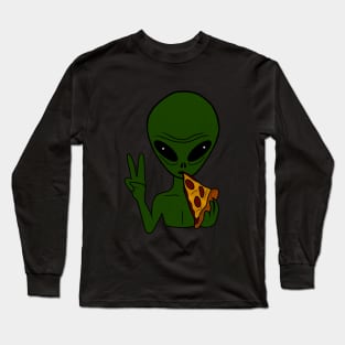 Funny Alien Eating Pizza Halloween Gift Long Sleeve T-Shirt